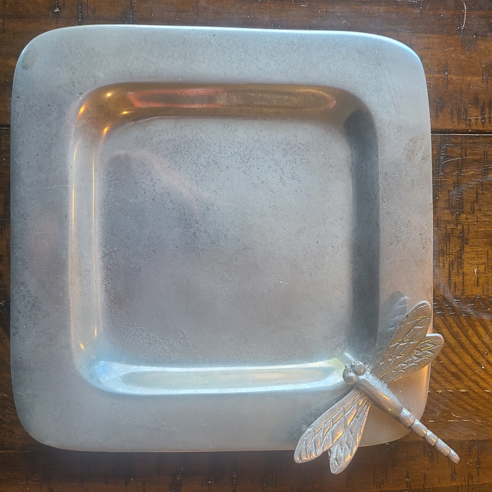 Metal Dragonfly Decorative Dish Plate